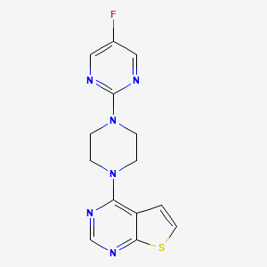 molecular formula C14H13FN6S B2376345 4-[4-(5-Fluoropyrimidin-2-yl)piperazin-1-yl]thieno[2,3-d]pyrimidine CAS No. 2415563-53-8