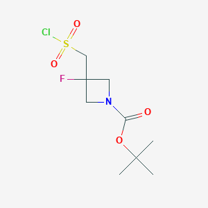 molecular formula C9H15ClFNO4S B2376394 Tert-butyl 3-[(chlorosulfonyl)methyl]-3-fluoroazetidine-1-carboxylate CAS No. 1803604-30-9