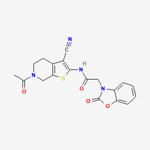 molecular formula C19H16N4O4S B2376421 N-(6-acetyl-3-cyano-4,5,6,7-tetrahydrothieno[2,3-c]pyridin-2-yl)-2-(2-oxobenzo[d]oxazol-3(2H)-yl)acetamide CAS No. 1170566-49-0