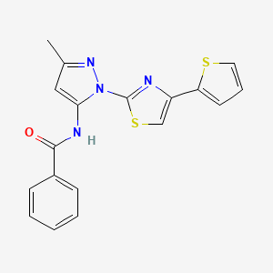 molecular formula C18H14N4OS2 B2376427 N-(3-methyl-1-(4-(thiophen-2-yl)thiazol-2-yl)-1H-pyrazol-5-yl)benzamide CAS No. 1170991-58-8