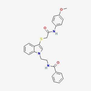 molecular formula C26H25N3O3S B2376470 N-(2-(3-((2-((4-methoxyphenyl)amino)-2-oxoethyl)thio)-1H-indol-1-yl)ethyl)benzamide CAS No. 532969-70-3