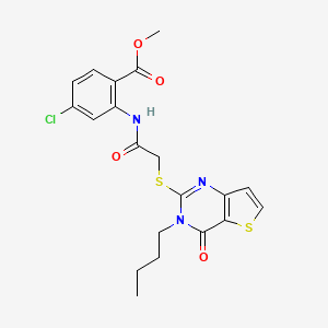 molecular formula C20H20ClN3O4S2 B2376563 Methyl 2-({[(3-butyl-4-oxo-3,4-dihydrothieno[3,2-d]pyrimidin-2-yl)sulfanyl]acetyl}amino)-4-chlorobenzoate CAS No. 1252821-17-2