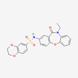 molecular formula C23H20N2O6S B2376579 N-(10-ethyl-11-oxo-10,11-dihydrodibenzo[b,f][1,4]oxazepin-2-yl)-2,3-dihydrobenzo[b][1,4]dioxine-6-sulfonamide CAS No. 921920-03-8