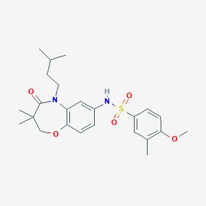 molecular formula C24H32N2O5S B2376618 N-(5-isopentyl-3,3-dimethyl-4-oxo-2,3,4,5-tetrahydrobenzo[b][1,4]oxazepin-7-yl)-4-methoxy-3-methylbenzenesulfonamide CAS No. 921916-57-6