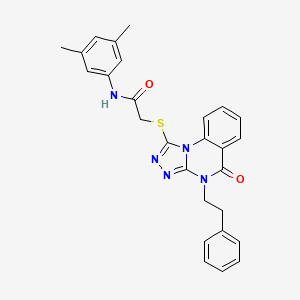 molecular formula C27H25N5O2S B2376628 N-(3,5-dimethylphenyl)-2-((5-oxo-4-phenethyl-4,5-dihydro-[1,2,4]triazolo[4,3-a]quinazolin-1-yl)thio)acetamide CAS No. 1111151-44-0