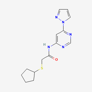 molecular formula C14H17N5OS B2376641 N-(6-(1H-pyrazol-1-yl)pyrimidin-4-yl)-2-(cyclopentylthio)acetamide CAS No. 1448071-75-7