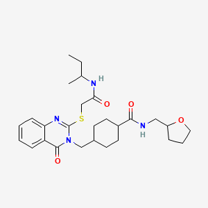 molecular formula C27H38N4O4S B2376706 4-((2-((2-(sec-butylamino)-2-oxoethyl)thio)-4-oxoquinazolin-3(4H)-yl)methyl)-N-((tetrahydrofuran-2-yl)methyl)cyclohexanecarboxamide CAS No. 444184-71-8