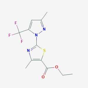 molecular formula C12H12F3N3O2S B2376719 ethyl 4-methyl-2-[3-methyl-5-(trifluoromethyl)-1H-pyrazol-1-yl]-1,3-thiazole-5-carboxylate CAS No. 956393-95-6