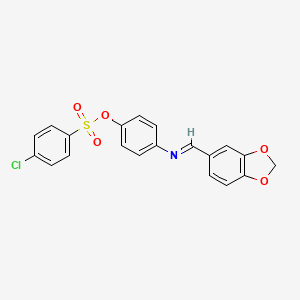 molecular formula C20H14ClNO5S B2376750 4-[(1,3-Benzodioxol-5-ylmethylene)amino]phenyl 4-chlorobenzenesulfonate CAS No. 329778-29-2