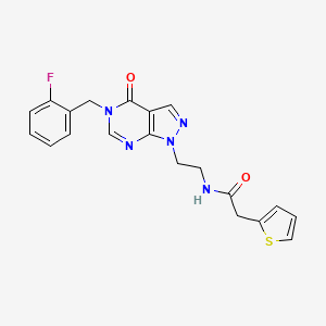 molecular formula C20H18FN5O2S B2376786 N-(2-(5-(2-fluorobenzyl)-4-oxo-4,5-dihydro-1H-pyrazolo[3,4-d]pyrimidin-1-yl)ethyl)-2-(thiophen-2-yl)acetamide CAS No. 922083-06-5