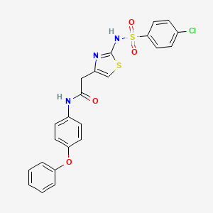 molecular formula C23H18ClN3O4S2 B2376841 2-(2-(4-chlorophenylsulfonamido)thiazol-4-yl)-N-(4-phenoxyphenyl)acetamide CAS No. 922046-49-9