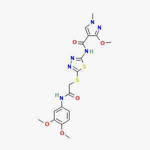 molecular formula C18H20N6O5S2 B2376874 N-(5-((2-((3,4-dimethoxyphenyl)amino)-2-oxoethyl)thio)-1,3,4-thiadiazol-2-yl)-3-methoxy-1-methyl-1H-pyrazole-4-carboxamide CAS No. 1170085-56-9
