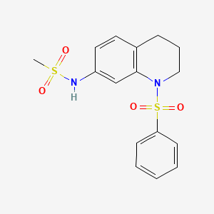 molecular formula C16H18N2O4S2 B2376912 N-(1-(phenylsulfonyl)-1,2,3,4-tetrahydroquinolin-7-yl)methanesulfonamide CAS No. 951485-45-3