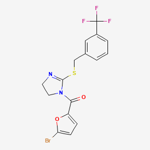 molecular formula C16H12BrF3N2O2S B2377025 1-(5-bromofuran-2-carbonyl)-2-({[3-(trifluoromethyl)phenyl]methyl}sulfanyl)-4,5-dihydro-1H-imidazole CAS No. 851805-88-4