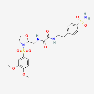 molecular formula C22H28N4O9S2 B2377043 N1-((3-((3,4-dimethoxyphenyl)sulfonyl)oxazolidin-2-yl)methyl)-N2-(4-sulfamoylphenethyl)oxalamide CAS No. 868983-19-1