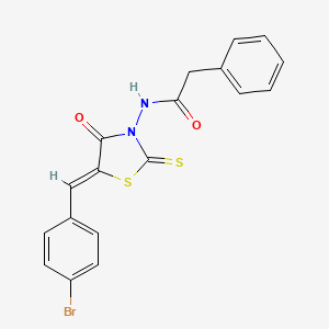 molecular formula C18H13BrN2O2S2 B2377055 N-[(5Z)-5-[(4-bromophenyl)methylidene]-4-oxo-2-sulfanylidene-1,3-thiazolidin-3-yl]-2-phenylacetamide CAS No. 356571-90-9