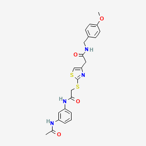 molecular formula C23H24N4O4S2 B2377092 N-(3-acetamidophenyl)-2-((4-(2-((4-methoxybenzyl)amino)-2-oxoethyl)thiazol-2-yl)thio)acetamide CAS No. 954094-55-4