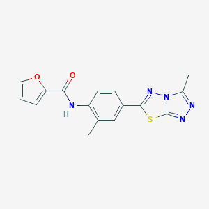 molecular formula C16H13N5O2S B237710 N-(2-METHYL-4-{3-METHYL-[1,2,4]TRIAZOLO[3,4-B][1,3,4]THIADIAZOL-6-YL}PHENYL)FURAN-2-CARBOXAMIDE 