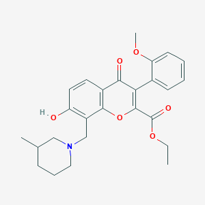 molecular formula C26H29NO6 B2377114 ethyl 7-hydroxy-3-(2-methoxyphenyl)-8-((3-methylpiperidin-1-yl)methyl)-4-oxo-4H-chromene-2-carboxylate CAS No. 610759-57-4
