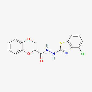 molecular formula C16H12ClN3O3S B2377129 N'-(4-chlorobenzo[d]thiazol-2-yl)-2,3-dihydrobenzo[b][1,4]dioxine-2-carbohydrazide CAS No. 851979-37-8