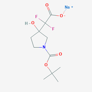 molecular formula C11H16F2NNaO5 B2377133 Sodium 2-(1-(tert-butoxycarbonyl)-3-hydroxypyrrolidin-3-yl)-2,2-difluoroacetate CAS No. 2172525-78-7