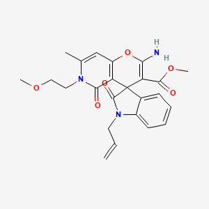 molecular formula C24H25N3O6 B2377192 Methyl 1-allyl-2'-amino-6'-(2-methoxyethyl)-7'-methyl-2,5'-dioxo-5',6'-dihydrospiro[indoline-3,4'-pyrano[3,2-c]pyridine]-3'-carboxylate CAS No. 873571-41-6