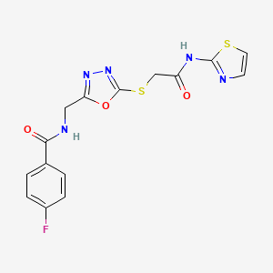 4-fluoro-N-((5-((2-oxo-2-(thiazol-2-ylamino)ethyl)thio)-1,3,4-oxadiazol-2-yl)methyl)benzamide