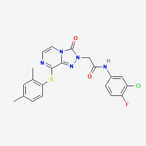 molecular formula C21H17ClFN5O2S B2377213 N-(3-chloro-4-fluorophenyl)-2-{8-[(2,4-dimethylphenyl)sulfanyl]-3-oxo-2H,3H-[1,2,4]triazolo[4,3-a]pyrazin-2-yl}acetamide CAS No. 1251575-38-8