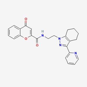 molecular formula C24H22N4O3 B2377263 4-oxo-N-(2-(3-(pyridin-2-yl)-4,5,6,7-tetrahydro-1H-indazol-1-yl)ethyl)-4H-chromene-2-carboxamide CAS No. 1797293-73-2