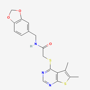 N-(benzo[d][1,3]dioxol-5-ylmethyl)-2-((5,6-dimethylthieno[2,3-d]pyrimidin-4-yl)thio)acetamide