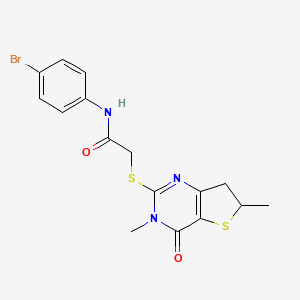 molecular formula C16H16BrN3O2S2 B2377295 N-(4-bromophenyl)-2-((3,6-dimethyl-4-oxo-3,4,6,7-tetrahydrothieno[3,2-d]pyrimidin-2-yl)thio)acetamide CAS No. 688353-30-2