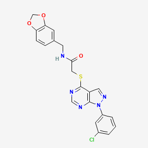 molecular formula C21H16ClN5O3S B2377306 N-(benzo[d][1,3]dioxol-5-ylmethyl)-2-((1-(3-chlorophenyl)-1H-pyrazolo[3,4-d]pyrimidin-4-yl)thio)acetamide CAS No. 872861-76-2