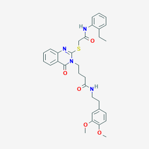 molecular formula C32H36N4O5S B2377318 N-[2-(3,4-dimethoxyphenyl)ethyl]-4-[2-({[(2-ethylphenyl)carbamoyl]methyl}sulfanyl)-4-oxo-3,4-dihydroquinazolin-3-yl]butanamide CAS No. 422282-62-0