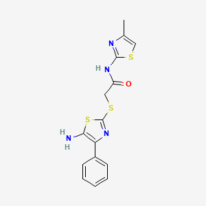 molecular formula C15H14N4OS3 B2377331 2-((5-amino-4-phenylthiazol-2-yl)thio)-N-(4-methylthiazol-2-yl)acetamide CAS No. 1021098-38-3