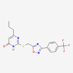 molecular formula C17H15F3N4O2S B2377336 6-Propyl-2-[({3-[4-(trifluoromethyl)phenyl]-1,2,4-oxadiazol-5-yl}methyl)sulfanyl]-4-pyrimidinol CAS No. 1226457-78-8