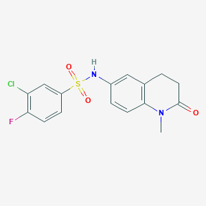 molecular formula C16H14ClFN2O3S B2377341 3-chloro-4-fluoro-N-(1-methyl-2-oxo-1,2,3,4-tetrahydroquinolin-6-yl)benzenesulfonamide CAS No. 921915-51-7