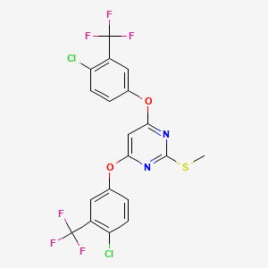 molecular formula C19H10Cl2F6N2O2S B2377344 4,6-Bis[4-chloro-3-(trifluoromethyl)phenoxy]-2-(methylsulfanyl)pyrimidine CAS No. 156592-07-3