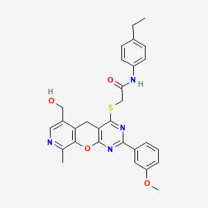 N-(4-ethylphenyl)-2-((6-(hydroxymethyl)-2-(3-methoxyphenyl)-9-methyl-5H-pyrido[4',3':5,6]pyrano[2,3-d]pyrimidin-4-yl)thio)acetamide
