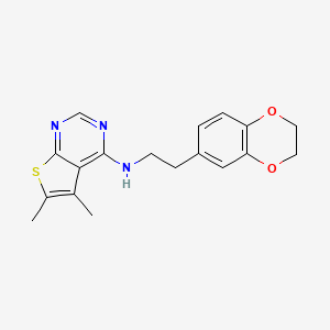 molecular formula C18H19N3O2S B2377377 N-[2-(2,3-dihydro-1,4-benzodioxin-6-yl)ethyl]-5,6-dimethylthieno[2,3-d]pyrimidin-4-amine CAS No. 380546-78-1