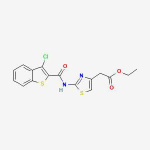 molecular formula C16H13ClN2O3S2 B2377385 Ethyl 2-(2-(3-chlorobenzo[b]thiophene-2-carboxamido)thiazol-4-yl)acetate CAS No. 330201-99-5