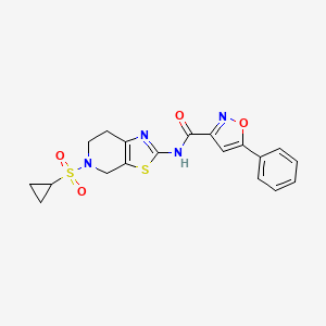 molecular formula C19H18N4O4S2 B2377398 N-(5-(cyclopropylsulfonyl)-4,5,6,7-tetrahydrothiazolo[5,4-c]pyridin-2-yl)-5-phenylisoxazole-3-carboxamide CAS No. 1421484-58-3