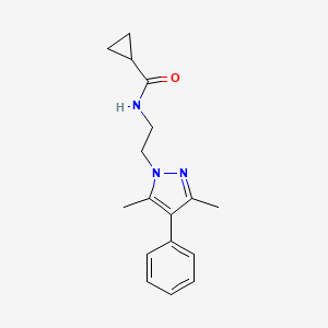 molecular formula C17H21N3O B2377404 N-(2-(3,5-二甲基-4-苯基-1H-吡唑-1-基)乙基)环丙烷甲酰胺 CAS No. 2034327-31-4