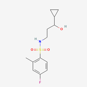 molecular formula C13H18FNO3S B2377407 N-(3-环丙基-3-羟基丙基)-4-氟-2-甲基苯磺酰胺 CAS No. 1396807-46-7