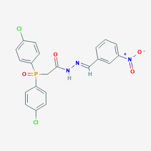 molecular formula C21H16Cl2N3O4P B237744 Acetic acid, (bis(4-chlorophenyl)phosphinyl)-((3-nitrophenyl)methylene)hydrazide CAS No. 135689-16-6