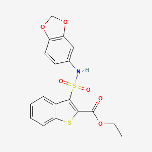 molecular formula C18H15NO6S2 B2377444 Ethyl 3-(1,3-benzodioxol-5-ylsulfamoyl)-1-benzothiophene-2-carboxylate CAS No. 941919-06-8