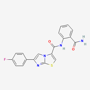 molecular formula C19H13FN4O2S B2377578 N-(2-carbamoylphenyl)-6-(4-fluorophenyl)imidazo[2,1-b][1,3]thiazole-3-carboxamide CAS No. 1049450-52-3