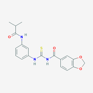 molecular formula C19H19N3O4S B237759 N-[3-({[(1,3-benzodioxol-5-ylcarbonyl)amino]carbothioyl}amino)phenyl]-2-methylpropanamide 