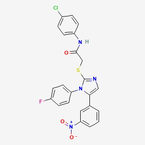 molecular formula C23H16ClFN4O3S B2377598 N-(4-chlorophenyl)-2-((1-(4-fluorophenyl)-5-(3-nitrophenyl)-1H-imidazol-2-yl)thio)acetamide CAS No. 1235092-43-9