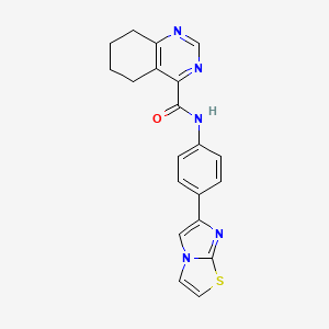 molecular formula C20H17N5OS B2377611 N-(4-{imidazo[2,1-b][1,3]thiazol-6-yl}phenyl)-5,6,7,8-tetrahydroquinazoline-4-carboxamide CAS No. 2415622-51-2