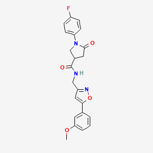molecular formula C22H20FN3O4 B2377620 1-(4-fluorophenyl)-N-((5-(3-methoxyphenyl)isoxazol-3-yl)methyl)-5-oxopyrrolidine-3-carboxamide CAS No. 953208-80-5